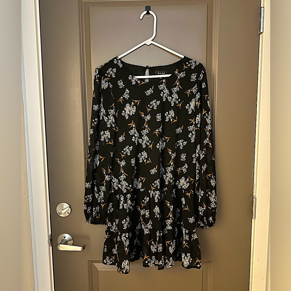 TRIXXI Drop Waist Long-Sleeve Floral Dress, Size M